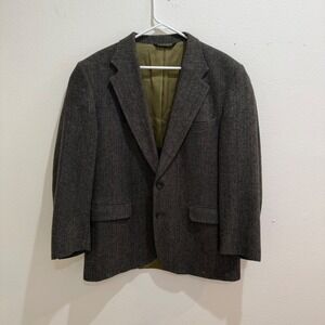 Vintage American Trend Mens Brown Herringbone Wool Blazer Sport Coat Made in USA